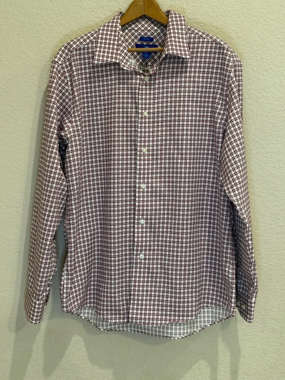 Red Navy Plaid Button Down Shirt Mens XL Non-Iron Cotton Classic Men’s Wearhouse